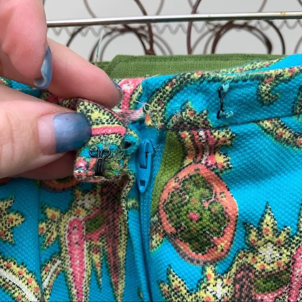 Vintage 60s batik handmade mini skirt turquoise